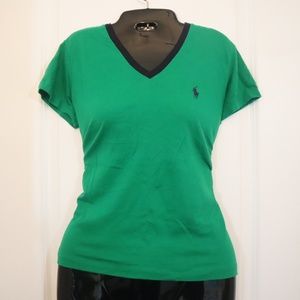 V-neck shirt Ralph Laure  sport green 100% cotton
